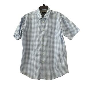 Van Heusen Men’s Large Blue and White Check Casual  Button Down Shirt